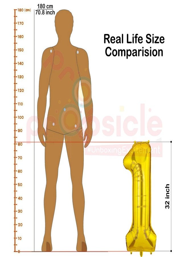 بروبسيكل بالون هيليوم ذهبي اللون من بروبسيكل، مقاس 32 بوصة، على شكل رقم 1، لتزيين حفلات أعياد الميلاد | بالونات عيد ميلاد/ذكرى سنوية | رقم واحد - Image 3